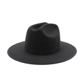Cappello fedora classico in lana nera a tesa larga con nastro decorativo in tinta - M (56-58cm) / Nero