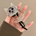 Pince à perles vintage française avec un design de chat en acrylique gris et marron - Barrette Dessin Animé Chat Civette (1#) / 1 Pièce / Gris