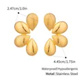 Detailed size chart of striped gold stainless steel earrings with petal leaf design - Waterdrop Flower Style (YYE023612)