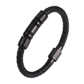 Men's braided black leather bracelet featuring black stainless steel cylinder accents - 19cm / Black