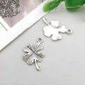 Silver hollow four-leaf clover alloy pendants with metallic luster for DIY jewelry - Textured Four-leaf Clover 11x18mm