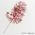 Pack of 5 red glitter Christmas glitter leaf picks 37x17cm for festive floral decor - Red 5-Pack