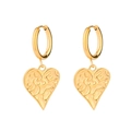 Pendientes de aro con colgante de corazón en oro de 18K con elegante relieve texturizado - Estilo Corazón Dorado