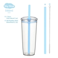 Sky blue 590ml Tritan straw cup set with cleaning brush and durable plastic body - 590ml / Sky Blue