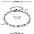 Detail of stainless steel paperclip chain bracelet with dimensions and size specifications - 1.0mm Embossed Cross 1:1 / Steel