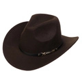 Detail of dark brown felt cowboy hat with black belt and gold metallic buckle decoration - M (56-58cm) / Coffee (169-A)