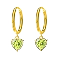 Elegant gold hoop earrings featuring vibrant green heart-shaped zirconia stones - Fruit Green