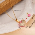 Titanium steel necklace featuring a double-sided pink heart pendant with crystals - Double Sided Heart 2583
