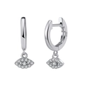 Bohemian style S925 sterling silver huggie earrings with evil eye charms in silver finish - Evil Eye Charm Hoops / Silver Evil Eye