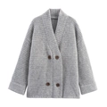 Damen Strickjacke mit Waffelstrick-Muster in Grau mit zweireihiger Knopfleiste - S / Silbergrau