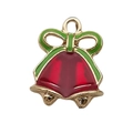 Ciondolo campana di Natale in smalto rosso con fiocco verde e bordi dorati per gioielli fai da te - Campana (12526) / 1 Pezzo (13x13mm) / Rosso