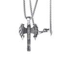 Hip hop titanium steel necklace featuring detailed silver double-edged axe pendant - Vintage Double Axe