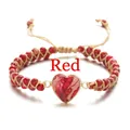 Bohemian double-layer woven bracelet with red imperial stones and gold-edged heart - Red