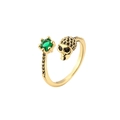 Goldener Totenkopf-Ring mit grünem Edelstein und schwarzen Zirkoniasteinen besetzt - Einstellbar Offen / Gold/Grüner Zirkonia