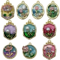 Set of 10 French style enamel charms with gold frames and floral motifs for DIY jewelry - Mix 10 Pcs Oil Drip Series Flowers-SN1390