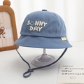 Blue baby bucket hat with Sunny Day embroidery, smiling face and adjustable chin strap - 8 Months-3 Years (46-50cm) / 27 Blue (Smile Face)