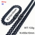 Conjunto de collar y pulsera de cadena de eslabones cubanos Miami en acero negro - Estilo A (10mm) / Pulsera 21cm + Collar 45cm / Negro