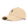Beige washed cotton baseball cap with vintage leather patch and metal rivet detailing - Adjustable / Khaki