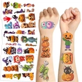 Waterproof Halloween temporary tattoos featuring colorful pumpkins, ghosts and witch designs - Kids Series (10 Sheets/Pack)