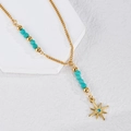 18K gold beaded stainless steel necklace with turquoise beads and star pendant - Eight Pointed Star Pendant With Turquoise Style Beads (N2148)