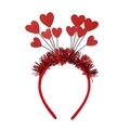 Dettaglio cerchietto rosso con cuori glitterati e fili metallici lucidi per feste - Stile Cuore Tinsel Rosso