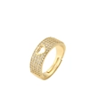Adjustable gold plated open ring with micro-pave crystals and a hollow heart design - Adjustable Open / Hollow Heart Style (CR00180CX)