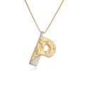 Two-tone gold and silver letter P pendant necklace with irregular embossed texture - Letter P