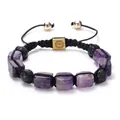 Handmade bracelet with purple amethyst, black lava stone beads and gold square charm - Amethyst / Purple