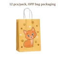 Yellow cartoon cat kraft paper gift bag with handles, 12 pieces per pack in OPP bag - 407-4 Yellow Cat Handbag