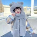 Ensemble 3-en-1 gris en peluche avec bonnet écharpe et gants oreilles de cerf - Enfant / Ensemble 3 pièces amélioré / Gris