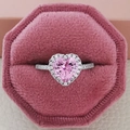 Romantic pink heart-shaped gemstone ring in halo setting with premium velvet box - US 5 / Pink