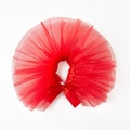 Detail of red tiered nylon tulle dog tutu skirt with matching satin ribbon bow accent - S / Red