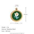 Pendentif rond en acier inoxydable doré 18K avec émail vert et détail de fleur blanche - Pendentif Rond Fleur Émaillée - Or