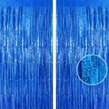 Blue metallic tinsel foil curtain with glittering sequin dots for party backdrop decoration - 1m*2m / Laser Dark Blue