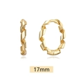 Detailed close-up of 17mm gold twisted hoop earrings with a textured ribbon design - 17mm / Gold