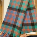 Australian wool plaid scarf in green blue and orange with fringe details - 180cm / Green