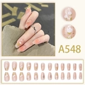 Uñas postizas rosa blush con tulipanes blancos y purpurina plateada, forma trapecio - Tulipán Rosa Nude (A548)