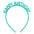 Cyan plastic Happy Birthday headband with electroplated finish for party hair accessory - Blue Noctilucent Transparent