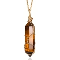 Natural tiger eye hexagonal crystal pendant necklace with golden wire wrapping - Tiger Eye Stone Bracelet