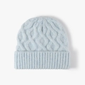 Light blue knit beanie with textured diamond pattern and ribbed cuff for winter warmth - One Size / Lake Blue (24B043)