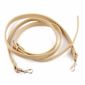 Detail of beige PU leather shoulder strap with gold swivel snap hooks and fine stitching - Khaki (Gold Clasp)