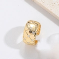 Gold plated quilted wide band ring with pavé zircons in a cross-stitch pattern - Quilted Rhombus (Gold)