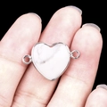 White heart-shaped natural stone connector with silver metal frame for DIY jewelry - White Turquoise Double Hole (Silver)