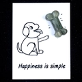 Green natural crystal dog bone stone carving on a simple happiness greeting card - Labradorite