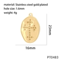 Gold stainless steel oval cross pendant 23x16mm with beaded edge and 1.6mm hole - Gold PT0483 (Cross)
