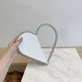 Elegant white heart-shaped evening clutch bag with sparkling rhinestone borders - Heart White