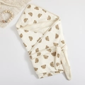 Cotton 4-layer gauze baby hooded swaddle with brown teddy bear pattern on white fabric - 90*90cm / Cute Bear Head