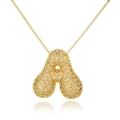 Macro detail of gold bubble letter A pendant necklace with pavé cubic zirconia - Letter A (D1079-A)