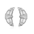 Dettaglio orecchini croissant argento con micro-pavé di cristalli di zirconia - Base Argentata Zircone Bianco 1 Paio