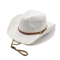 Sombrero Panamá blanco con lentejuelas doradas, banda de cuero y barbijo ajustable - Blanco (Con Lentejuelas)